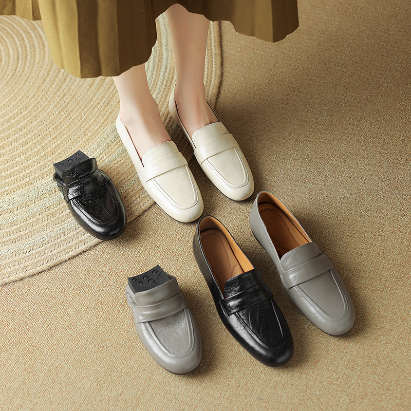 Giày lười nữ mũi tròn đế thấp da mềm phong cách casual — Màu đen chi tiết 2
