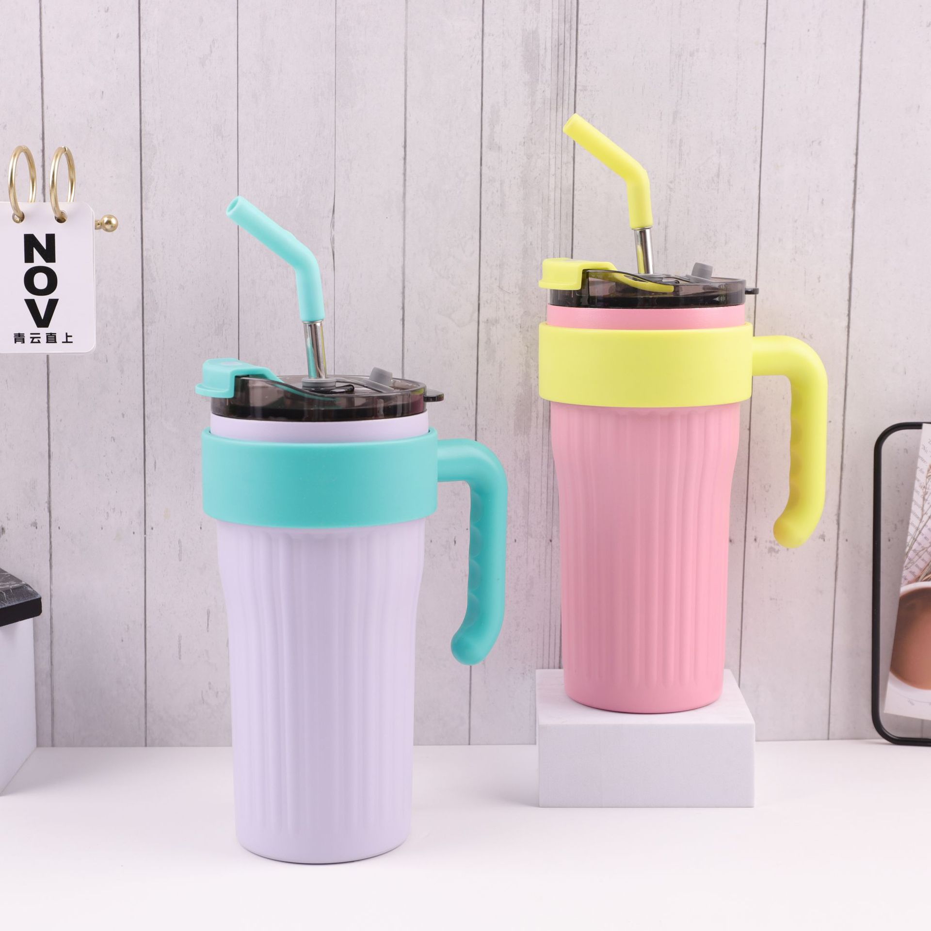 Red dopamina 316 taza de acero inoxidable mango taza portátil de oficina de gran capacidad de doble bebida acompañante taza de paja