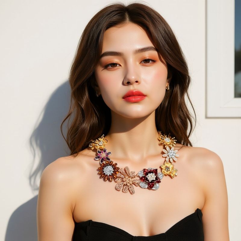 ZA轻奢宫廷风大花朵镶满钻锁骨链链欧美复古滴油彩钻花卉手工项饰|undefined