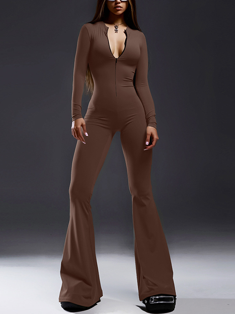 Women's Long Sleeve Bodysuits Zipper Streetwear Solid Color display picture 13