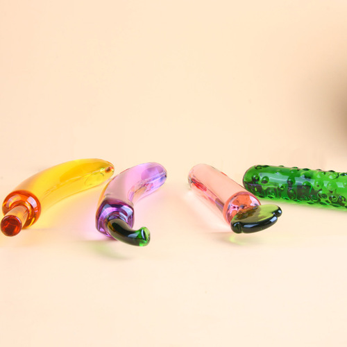 Fruit-shaped glass cucumber self-pleasing device, simulation penis female adult novelty vegetable crystal toy wholesale