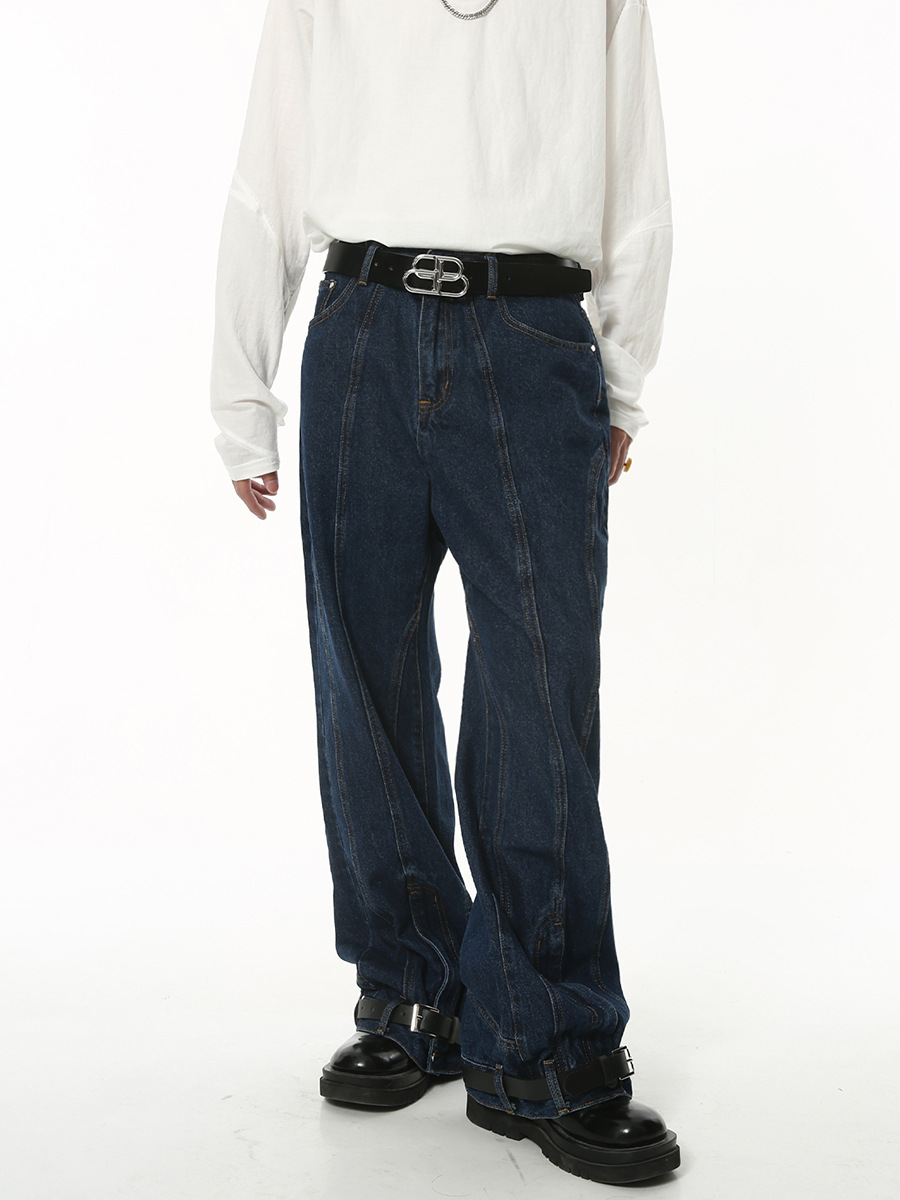 Mtlclothes ropa de Hombre | 2023 otoño americano retro diseño lavado jeans Pantalones rectos sueltos