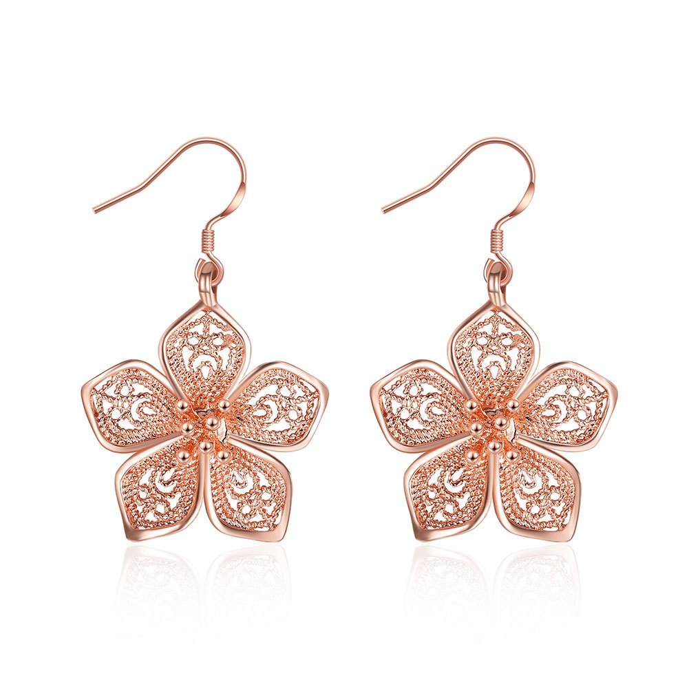 Retro Petal Copper Plating Drop Earrings 1 Pair