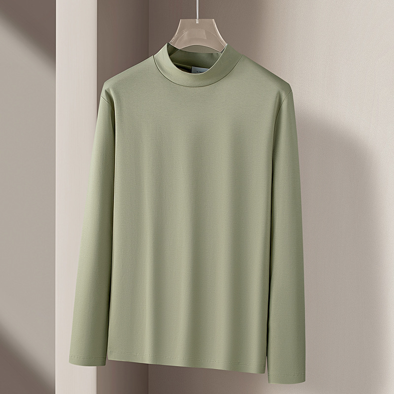 シルケットコットンハーフタートルネックボトリングシャツメンズ春秋帯電防止暖かい長袖Tシャツインナーミッドカラーオータムコート25新スタイル|undefined