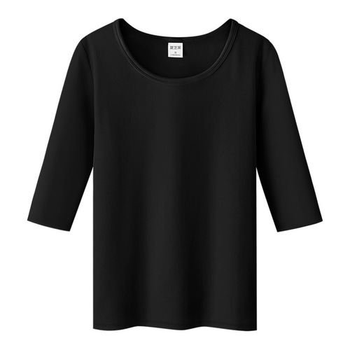 Black round neck short-sleeve t-shirt for women, five-finger sleeve, new summer model, slimming top, seven-finger base shirt top