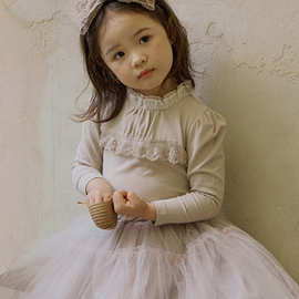 女童T恤春2024新款草莓珊韩国儿童女孩洋气泡泡袖立领打底衫现货