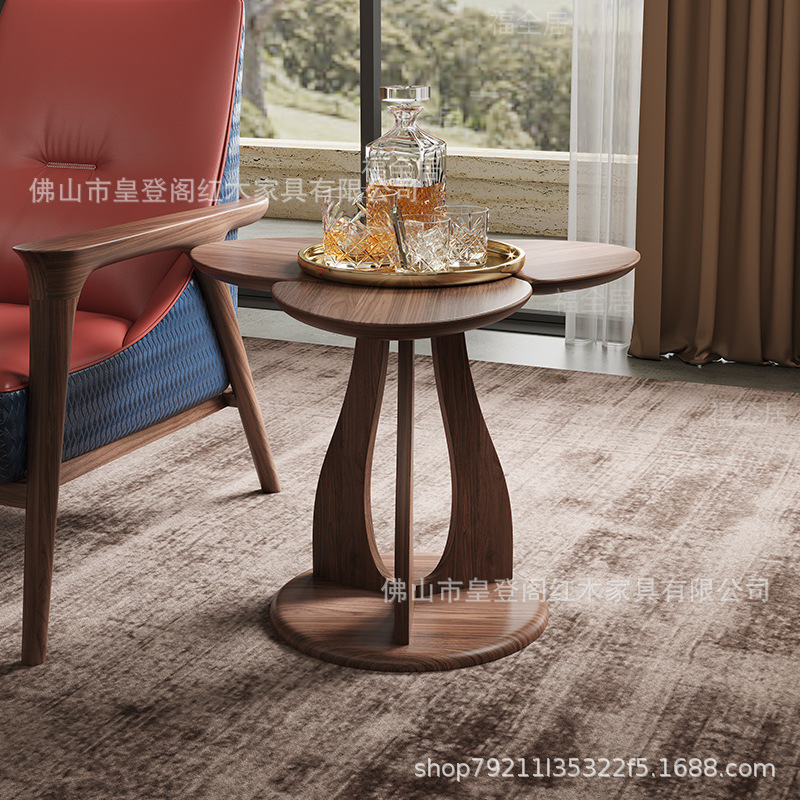 New Chinese Style Ebony Solid Wood Side Table Small Tea Table Simple Living Room Home Black Walnut Color Clover Corner Table