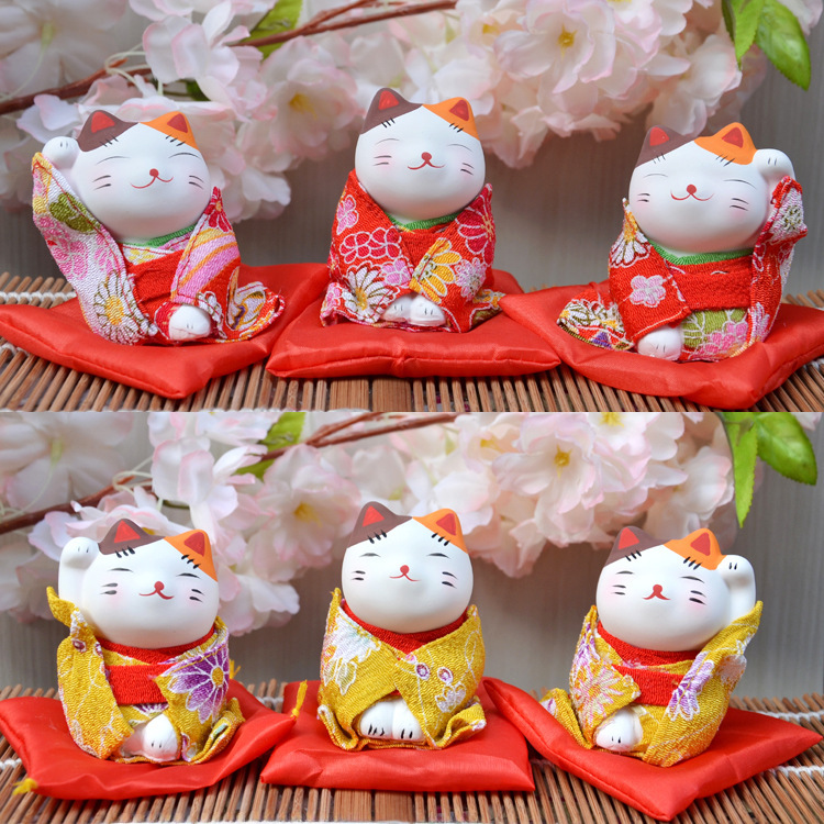 Mini cute Japanese kimono lucky cat ornaments car opening wedding…