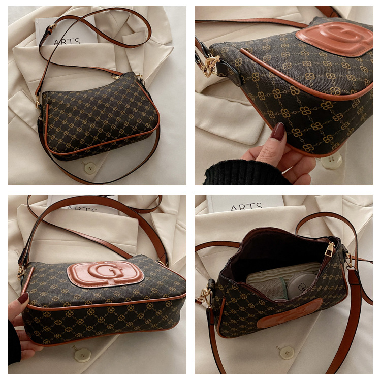 Cross-border retro trend small square bag for women, new fashionable printed French small square bag, niche and stylish single-shoulder crossbody bag undefined