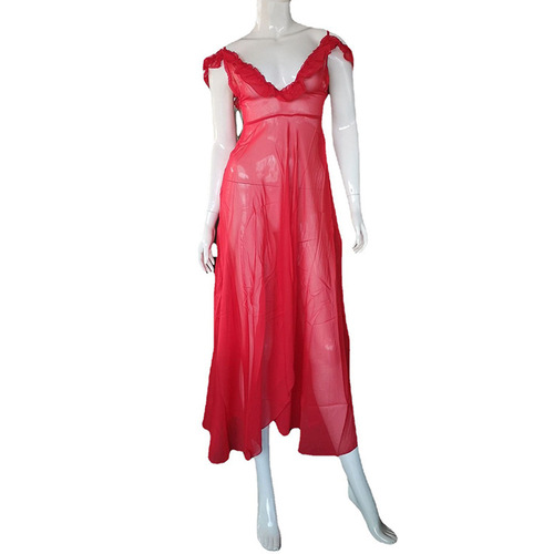 Plus-size sexy lingerie with sheer mesh, seductive strappy design, sexy lace women's pajamas and nightgown set, sheer maxi dress.