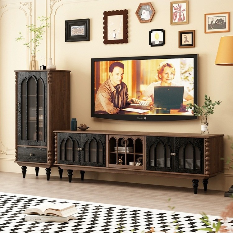 Medieval Style Tv Cabinet Solid Wood Chest of Drawers Display Cabinet Living Room Retro Style Floor Cabinet French Simple Storage Cabinet