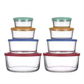 亚马逊4件套高硼硅玻璃饭盒玻璃碗s沙拉碗带盖套装可微波炉烤箱