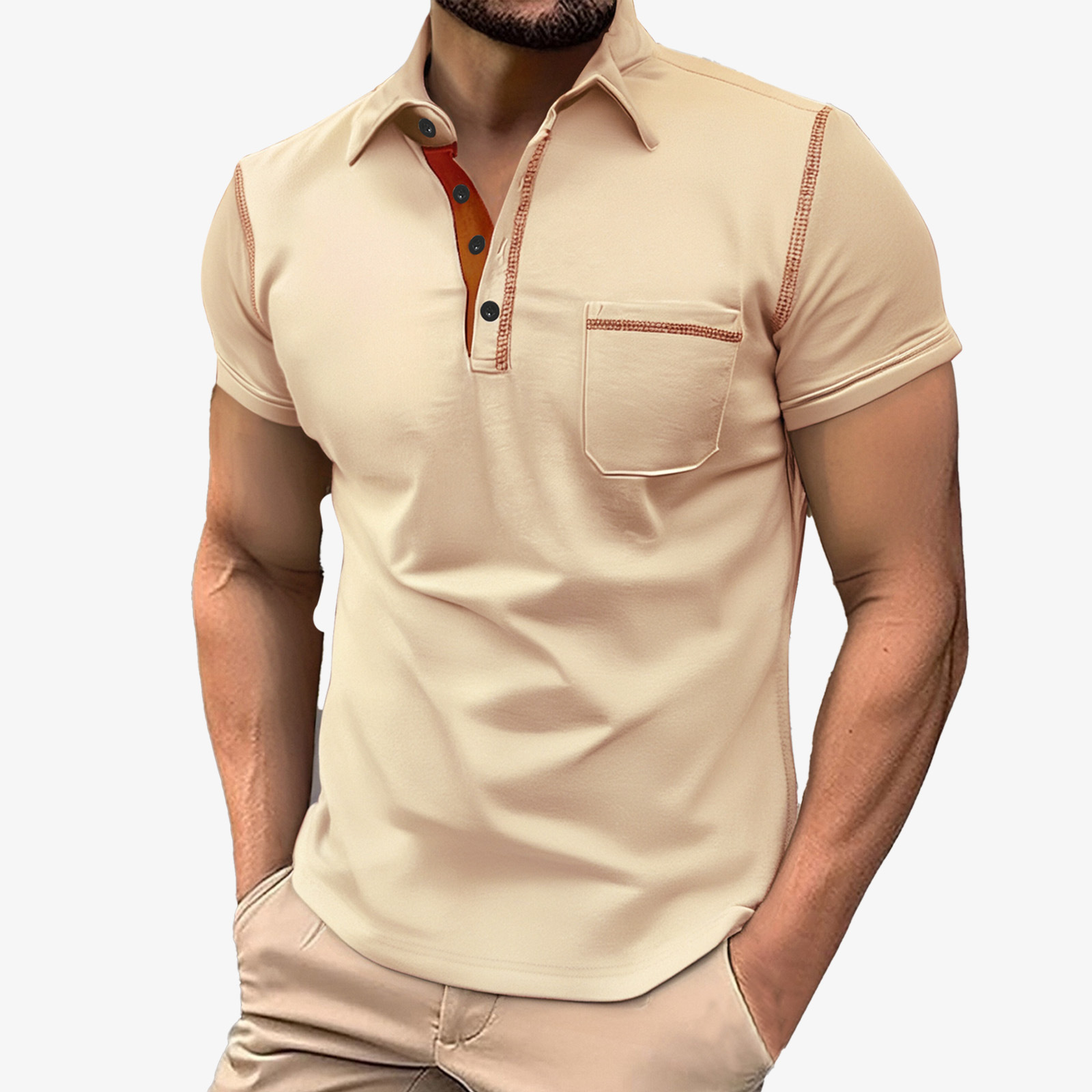Troncal American TEMU Venta caliente Camisa Henry de manga corta para hombre Verano Deportes casuales Botón de color sólido Tapeta de apertura Polo