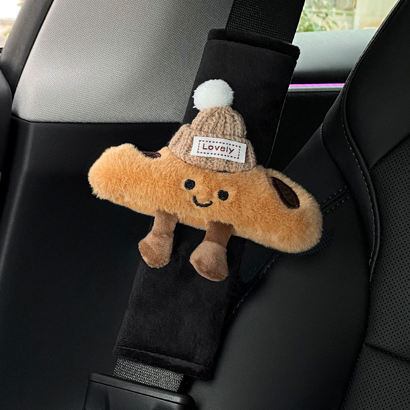 車のシートベルトショルダーカバーかわいいクロワッサン車のシートベルト保護カバー首を絞めるのを防ぐ車内装飾用品|undefined
