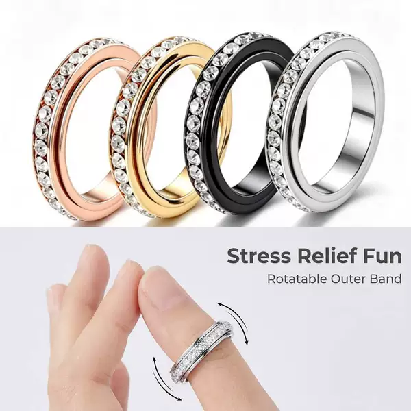 Cross-Border Hot-Selling Single-Row Full Diamond Rotating Titanium Steel Ring for Women, Stylish Stainless Steel Couple's Diamond-Encrusted Ring Wholesale