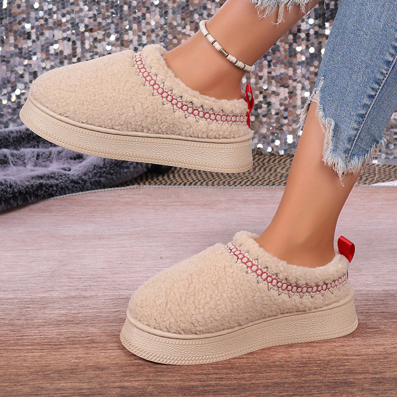 Vastag talpú báránygyapjúból készült, szélálló, téli, baotou félpapucs, női, új, csipkés, gyapjas, hótaposós, pamut papucs_voghion.com