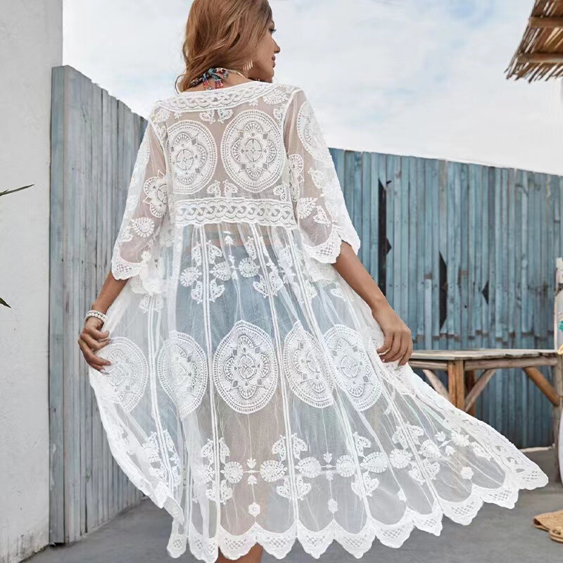 European and American Explosions Cross-border Water Soluble Lace Beach Sunscreen Sexy Holiday Cardigan Bikini Blouse