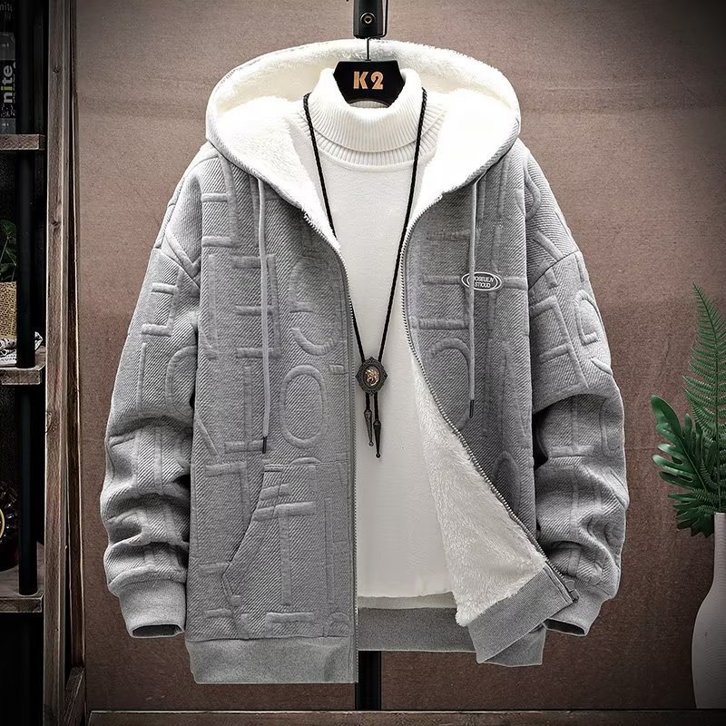 Lamb Wool Sweatshirt Men's Winter Thickened Youth Cotton-padded Jacket Coat Korean-style Fashionable and Handsome Loose All-match Hooded Cotton-padded Jacket