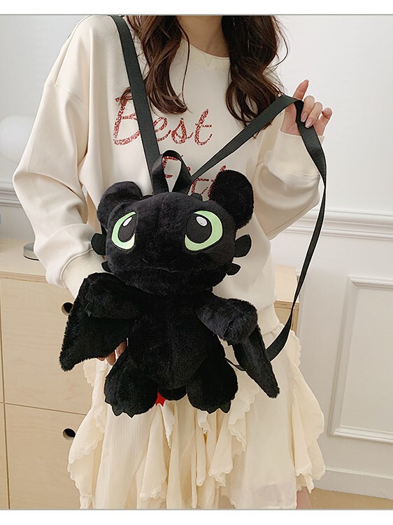 Toothless驯龙高手毛绒卡通双肩包女童可爱无牙仔单肩斜挎包亲子|undefined
