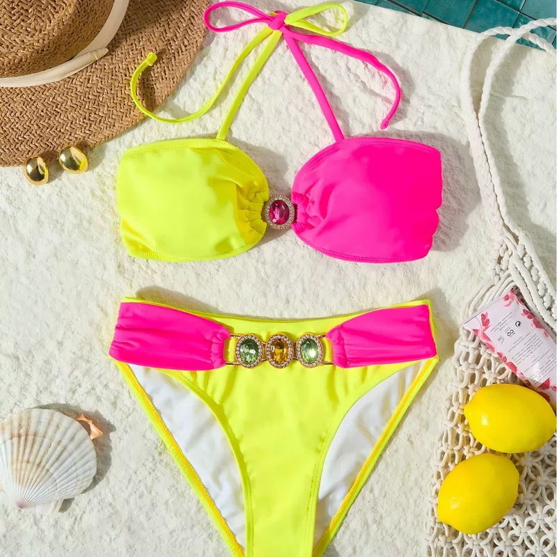 Bra top, split colored swimwear, European style, Amazon