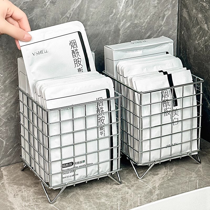 铁艺收纳筐办公室宿舍收纳盒桌面大容量化妆品杂物面膜收纳架