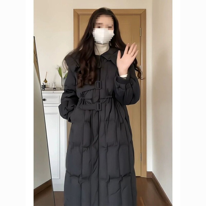 Down Jacket Women's New Winter Korean Style Mid-Length Navy Collar Design Western Style Waist-Cinching Niche Jacket