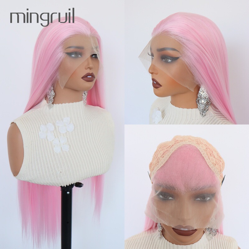 Qingdao Wig Factory Bjd Hand-Crocheted Front Lace Three-Pointed Wig with Sideburns, Free Parting Long Hair Strands, Cosplay