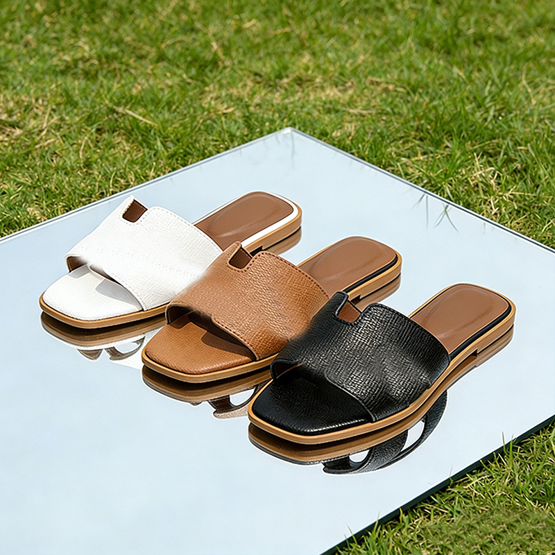 H Slippers Women's Summer New H Leather Sandals Beach H Home Slippers Cross-Border Export Wholesale Slippers