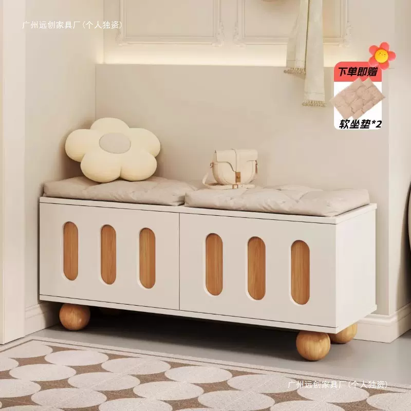 奶油风门口换鞋凳家用入户玄关鞋柜坐凳一体小户型网红进门穿鞋凳
