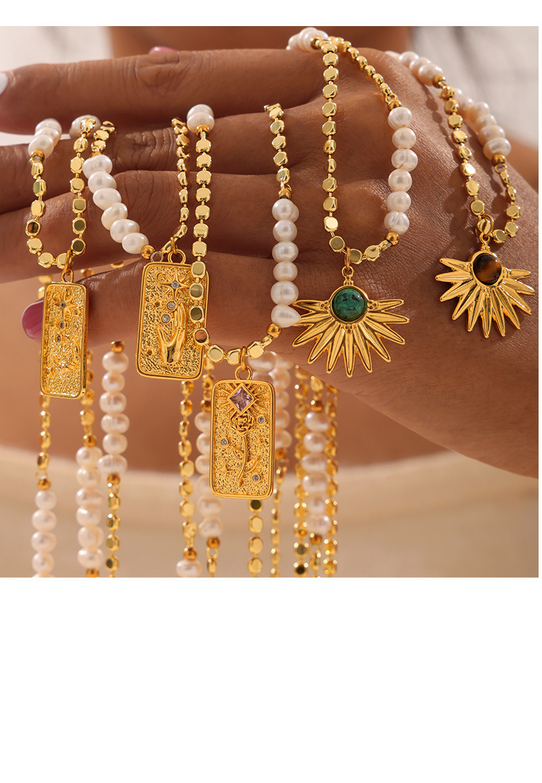 欧美新款时尚轻奢风天然虎眼石吊坠淡水珍珠串珠铜材质项链饰品详情14