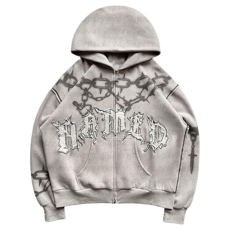 Heren- en dameshoodie met losse High Street-letterpatch en ritssluiting met trendy merkopdruk, vest in dezelfde stijl_voghion.com