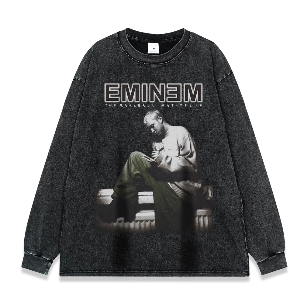 Hip hop rap lavado pesado camiseta Eminem impreso americano retro marca de moda suelta cuello redondo media manga camiseta de los hombres Nuevo