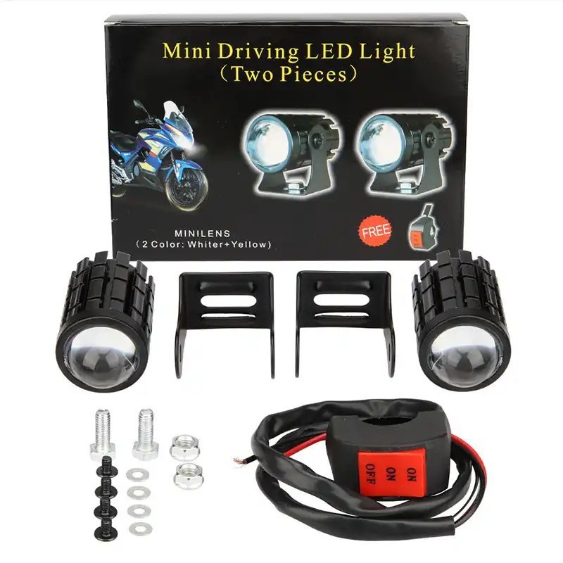 Two-color small steel cannon 12-80V waterproof LED motorcycle spotlight headlight two-color far and near integrated waterproof