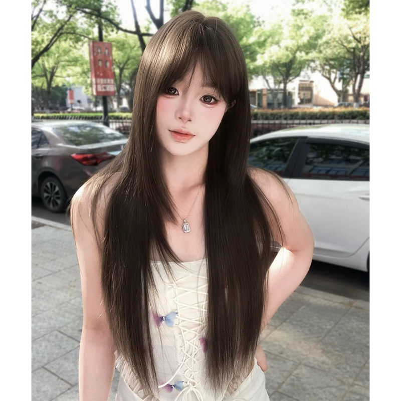 新款春夏假发女高层次感齐刘海全头套长直发时尚自然无痕透气甜妹|undefined