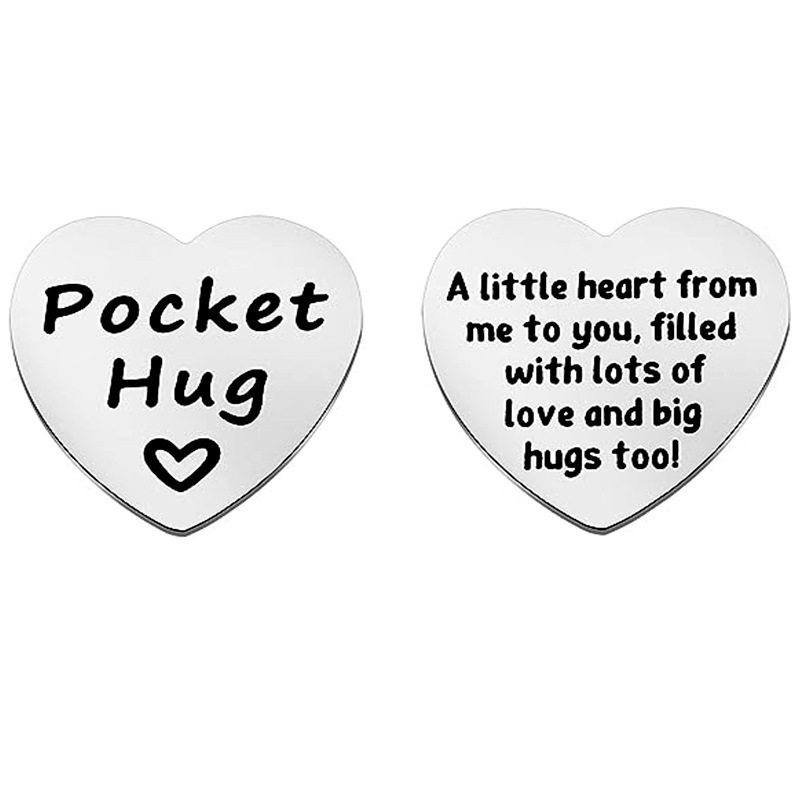 Cross-border Hot Selling Personalized Peach Heart Stainless Steel Pocket Lucky Coin Keychain Long Distance PU Leather Case Commemorative Gift