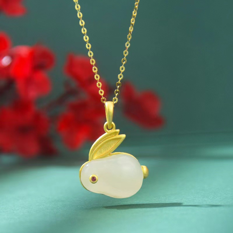 Daily Occasion Titanium Steel Material Cute Rabbit Titanium Steel Plating Inlay Artificial Gemstones Rhinestones Pendant Necklace 1 Piece