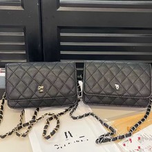 高级感小香风链条斜挎woc发财包菱格纹鱼子酱单肩包横版口盖手机