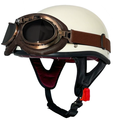 women's half helmet electric motorcycle, Motosiklet kaskı (dəbilqə) - milk-white-copper-mirror-m