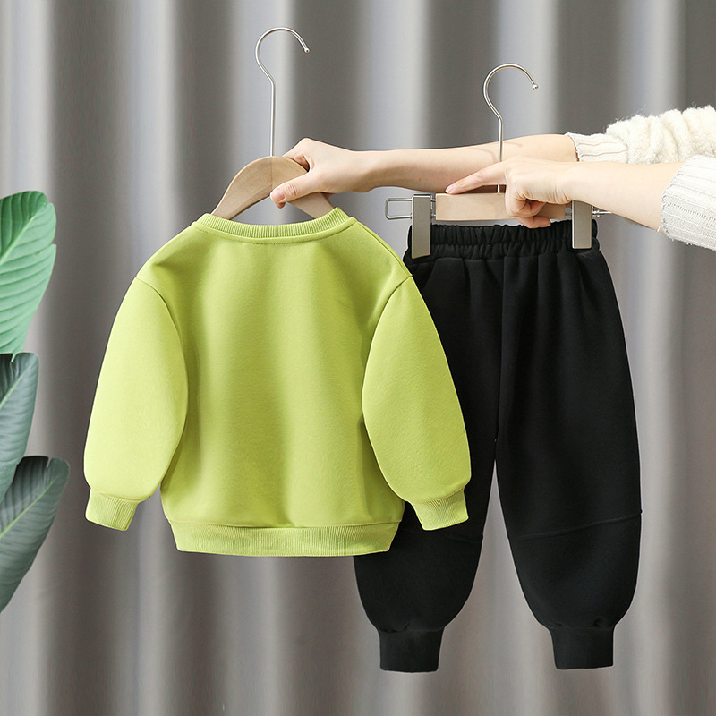 6151 Little Yellow Duck Boy Traje de otoño 2025 Nuevo estilo estilo occidental Suéter de bebé Traje de dos piezas de primavera y otoño para niños