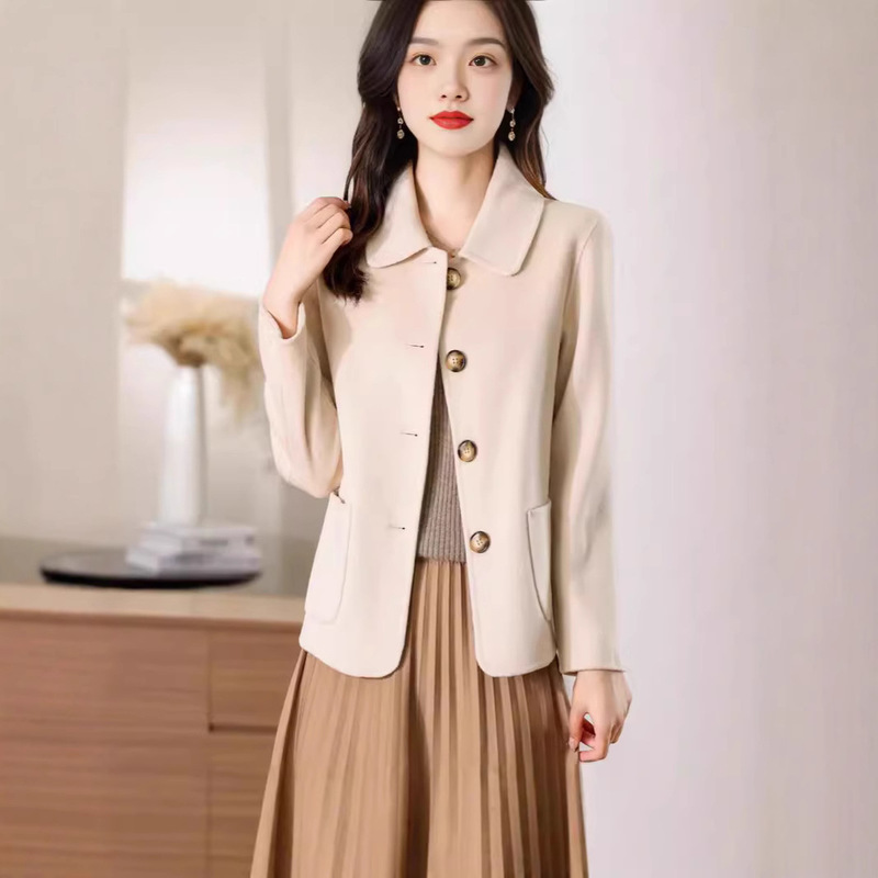 New Double-sided Woolen Coat Women's Short Doll Collar Cashmere Coat Elegant Small Wool Coat Woolen Coat