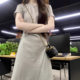 2025 New French Style High-end Grey Dress Summer Women's Small Casual Elegant Waist Long Dress