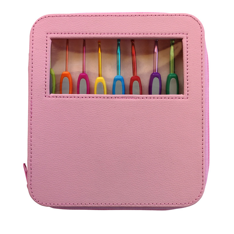 Herramientas de tejido aguja de suéter mango de plástico de color pegado aguja de acero conjunto completo 17 bolsas antideslizantes