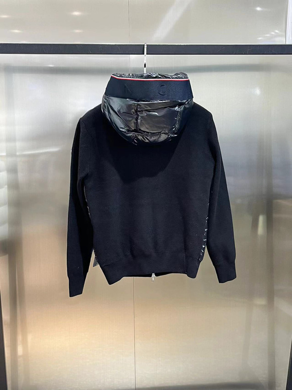 现货蒙家羊毛袖拼接连帽针织羽绒服夹克外套羊毛拼接连帽拉链男女|undefined