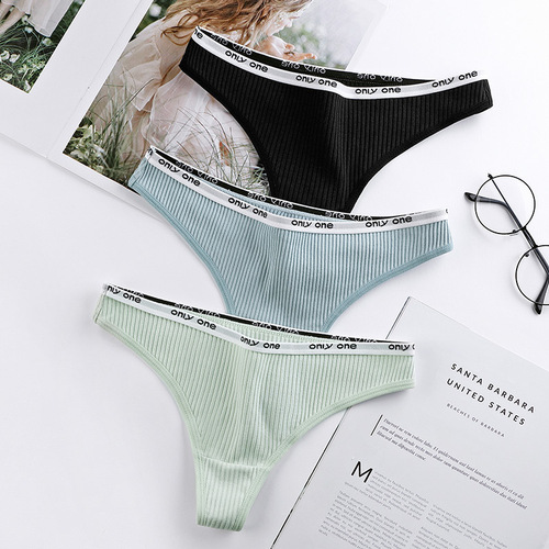 Women's pure cotton T-string sports fitness letter thread cotton low-waist T pants mark women's underwear pure desire Thongs