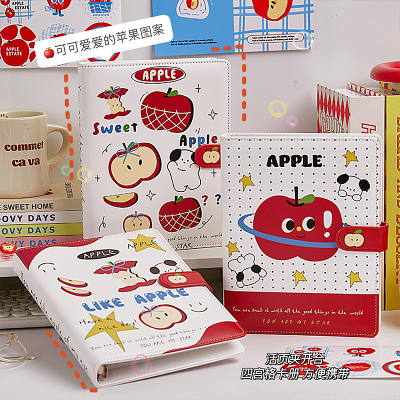 Puppies Love to Eat Apples, Card Book, Leather-Bound Loose-Leaf Book, Hand Ledger, High-Looking Diary, Cute Junior High School Students