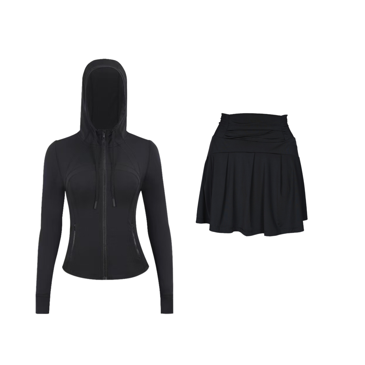 ​​Stylish Women's Hooded Jacket & Skirt Set - Stretchy Activewear For Running, Yoga & Casual Wear​​ Versatile Matching Set​​_ecoleips.com