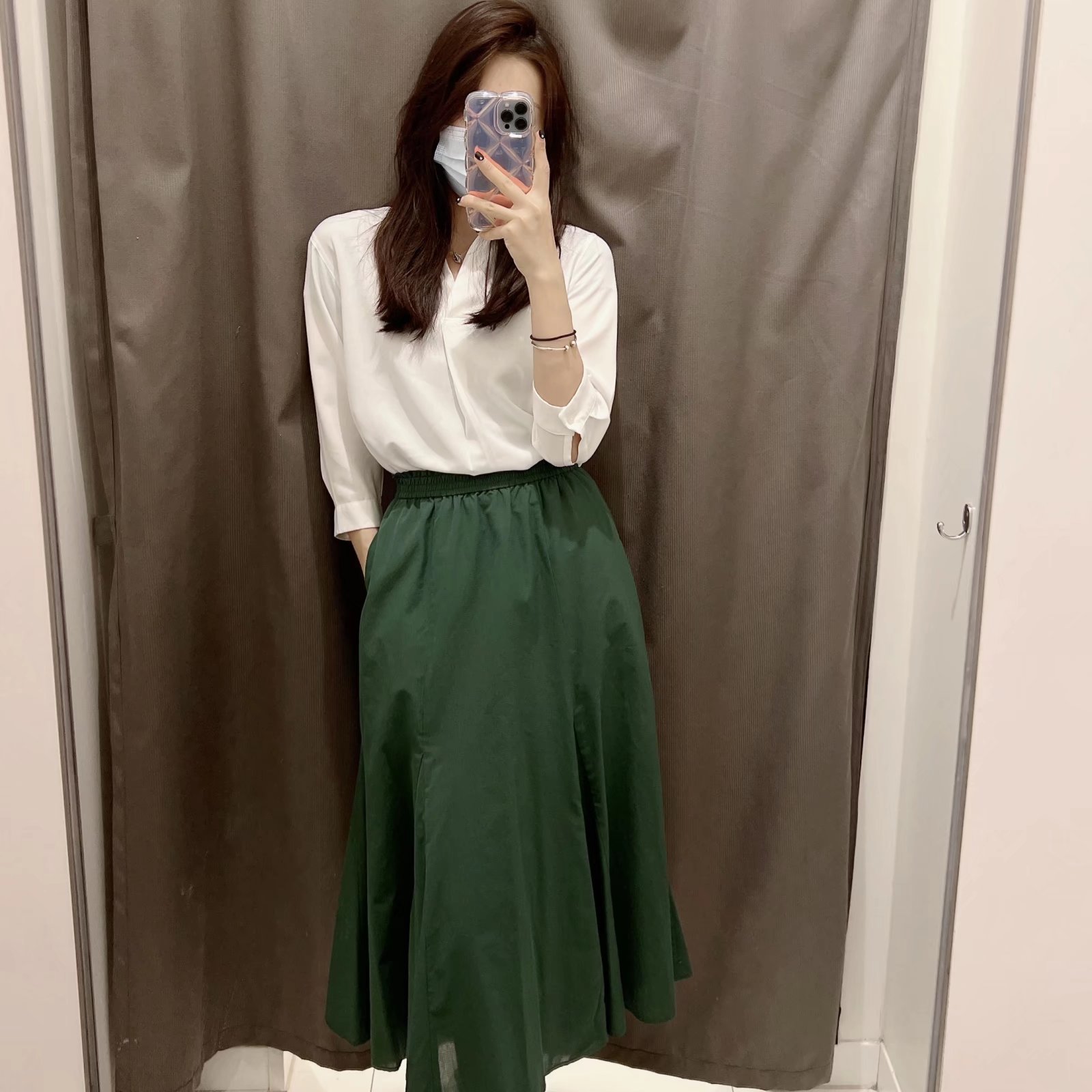 solid color high waist large skirt A-line long skirt  NSAM136049