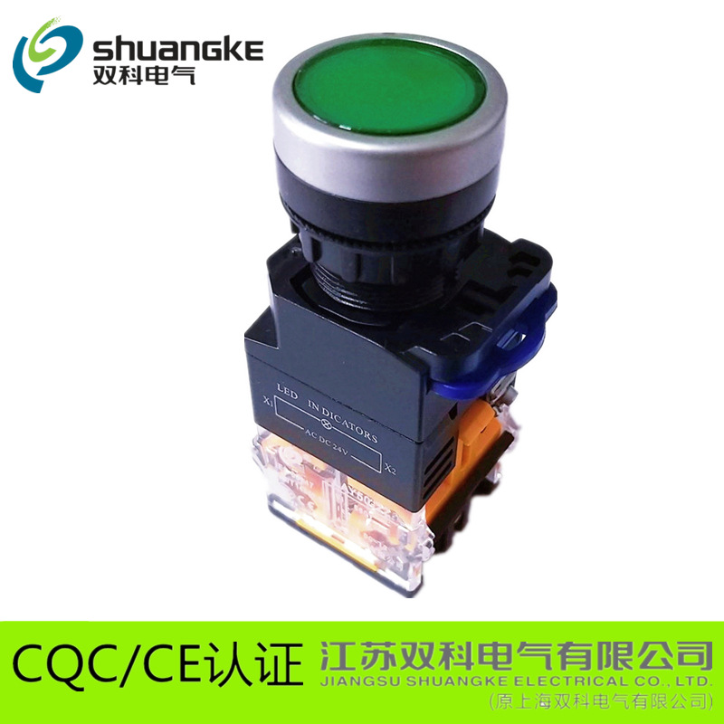 江苏双科电气LAY50-22D-11D 自复位带灯按钮开关 平钮 开孔22MM