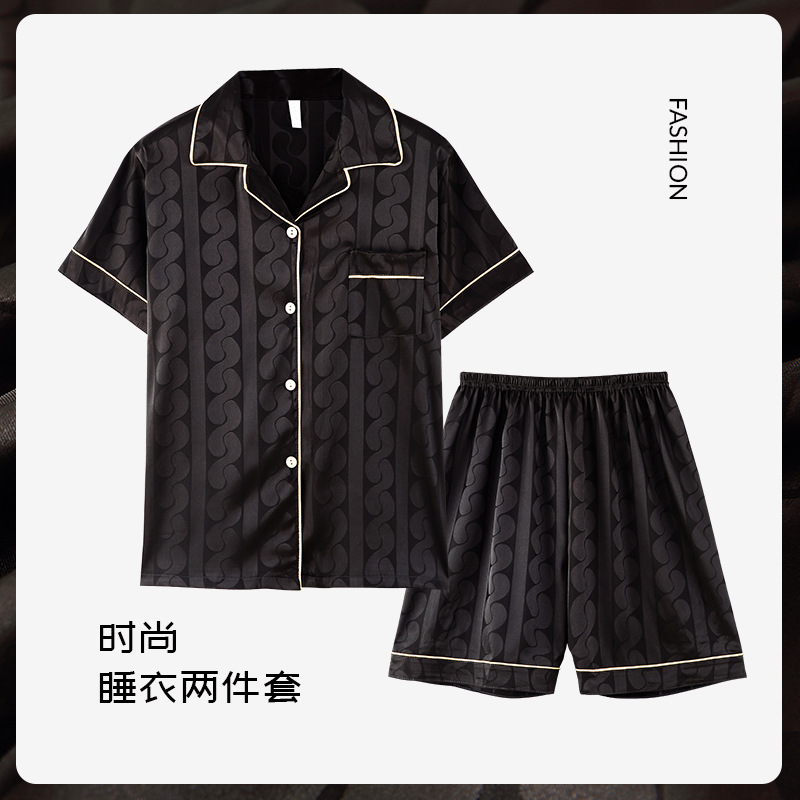 Pijamas de verano de alta calidad Traje de tres piezas de seda de hielo para hombres Estudiante de manga corta para jóvenes Ropa de abrigo de seda real