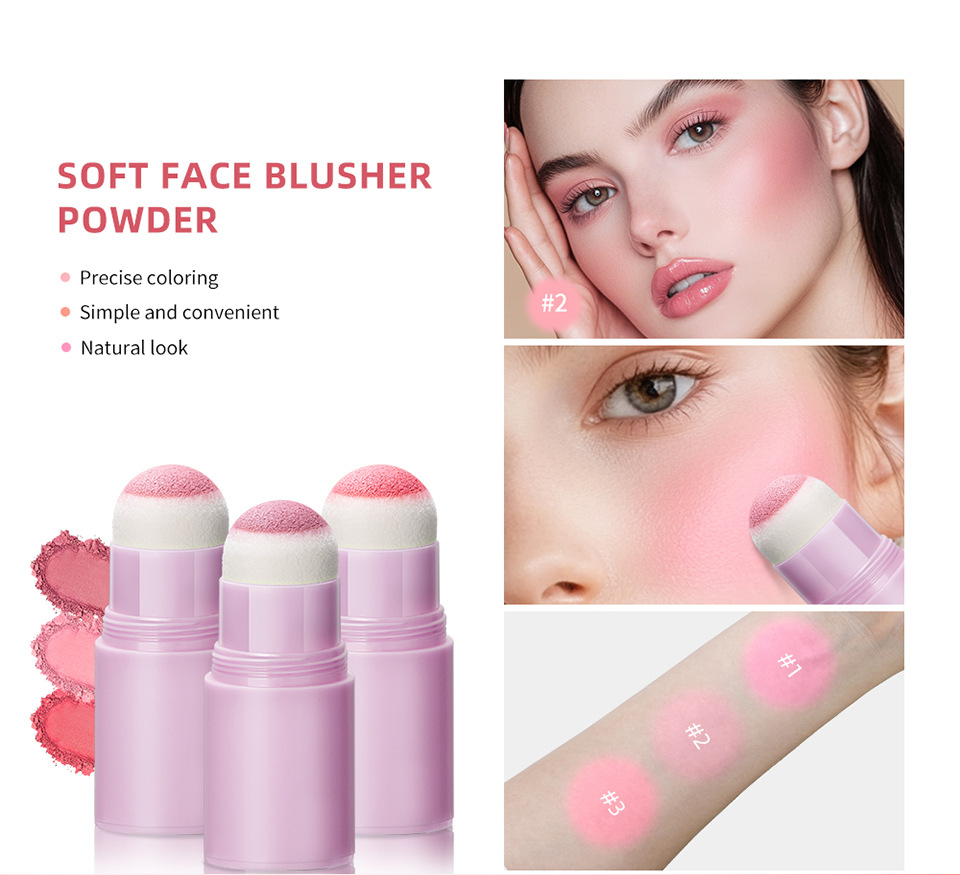lakerain Purple Tube Sponge Head Blush Stick Matte matte Natural Blush Item Picture